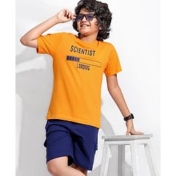 Pine Kids Half Sleeves Biowashed T-Shirt & Shorts Set Scientist Print - Orange