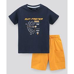 Pine Kids Half Sleeves Biowashed T-Shirt & Shorts Set Speed Meter Print - Blue