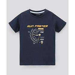 Pine Kids Half Sleeves Biowashed T-Shirt & Shorts Set Speed Meter Print - Blue
