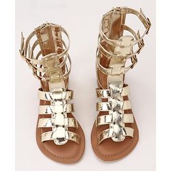 Pine Kids Gladiator Roman Zip Closure Sandals - Gold