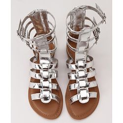 Pine Kids Gladiator Roman Zip Closure Sandals - Silver
