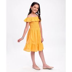 Pine Kids Cotton Woven Singlet Frock Cold Shoulder - Golden