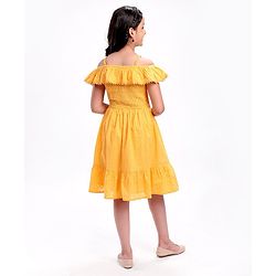 Pine Kids Cotton Woven Singlet Frock Cold Shoulder - Golden