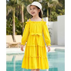 Pine Kids Full Sleeves Mid Calf With Cotton Lining Dress - Gold Finch