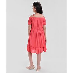 Pine Kids Cold Shoulder Embroided Flared Dress - Fuchsia
