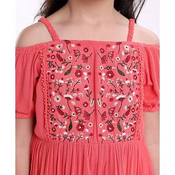 Pine Kids Cold Shoulder Embroided Flared Dress - Fuchsia