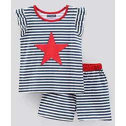 Pine Kids Short Sleeves Biowash Night Suit - Blue White