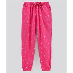 Pine Kids Half Sleeves Biowashed Top & Pyjama Nightwear Set Heart & Stars Print - Peach Pink