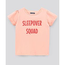 Pine Kids Half Sleeves Bio Washed Pyjama Set Text Print - Peach
