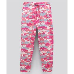 Pine Kids Half Sleeves Biowashed Top & Pyjama Nightwear Set Text & Camouflage Print - Blue Pink