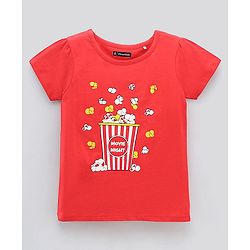Pine Kids Bio Washed Half Sleeves T Shirt and Shorts Set Popcorn Print - Red
