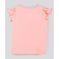 Pine Kids Bio-Washed Frill Sleeves Cotton Shorts Set Text Printed - Peach