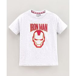 Pine Kids Half Sleeves Cotton Bio Washed Iron Man Print T-shirt Marvel Collection - Light Grey