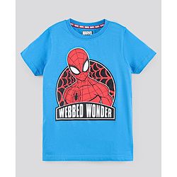 Pine Kids Bio-Washed Half Sleeves Cotton Shorts Set Marvel Spiderman Printed - Blue