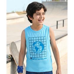 Pine Kids Sleeveless Tee With Globe Print - Blue