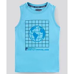 Pine Kids Sleeveless Tee With Globe Print - Blue