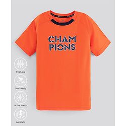 Pine Active Half Sleeves Tee Text Print - Orange