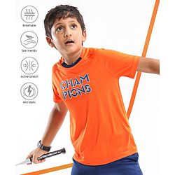Pine Active Half Sleeves Tee Text Print - Orange