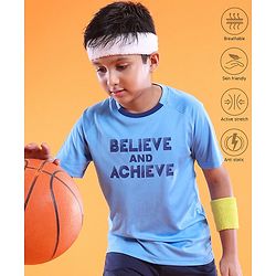 Pine Active Half Sleeves Text Print T Shirt - Blue
