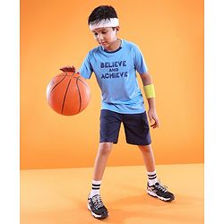 Pine Active Half Sleeves Text Print T Shirt - Blue