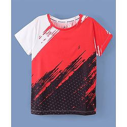 Pine Active Half Sleeves Sportswear T-Shirt Abstract Printed - Red