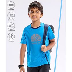 Pine Active Skin Friendly & Breathable Half Sleeves T-Shirt Text Printed - Blue