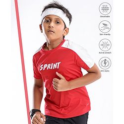 Pine Active Skin Friendly & Breathable Half Sleeves Text Print T Shirt - Red