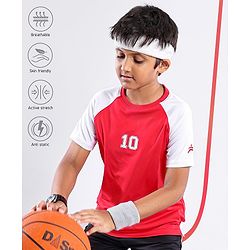 Pine Active Skin Friendly & Breathable Raglan Sleeves Sports Tee Numeric 10 Print - Red White