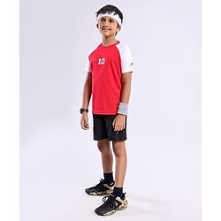 Pine Active Skin Friendly & Breathable Raglan Sleeves Sports Tee Numeric 10 Print - Red White