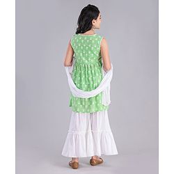 Pine Kids Churidar and Kurti Set with Dupatta Floral Print - Green White