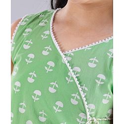 Pine Kids Churidar and Kurti Set with Dupatta Floral Print - Green White