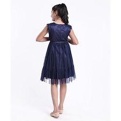 Pine Kids Frill Sleeves Sequinned Party Frock - Navy Blue