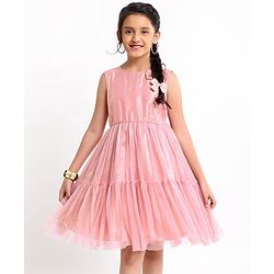 Pine Kids Party Wear Shimmery Dress with Bow - Pink