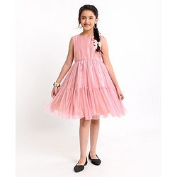 Pine Kids Party Wear Shimmery Dress with Bow - Pink