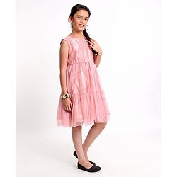Pine Kids Party Wear Shimmery Dress with Bow - Pink