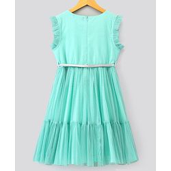 Pine Kids Sleeveless Frock with Belt and Mesh - Sky Blue
