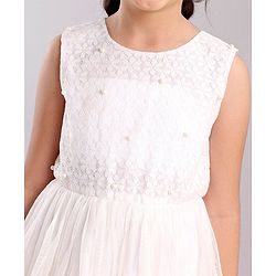Pine Kids Half Sleeves Embellished Party Wear Dress- White
