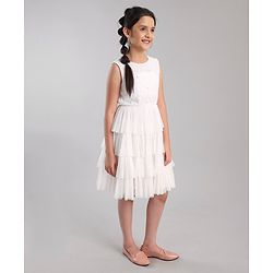 Pine Kids Half Sleeves Embellished Party Wear Dress- White