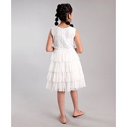 Pine Kids Half Sleeves Embellished Party Wear Dress- White