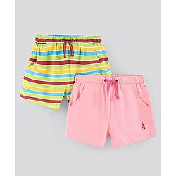 Pine Kids Biowashed Shorts Striped & Solid Pack Of 2 - Multicolor