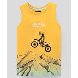 Pine Kids Sleeveless Bio Washed T-Shirt Motorcross Print - Yellow