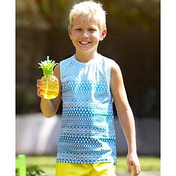 Pine Kids Sleeveless Bio Washed T-Shirt Multi Print - Blue