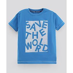 Pine Kids Half Sleeves Biowashed T-Shirt Text Print - Blue