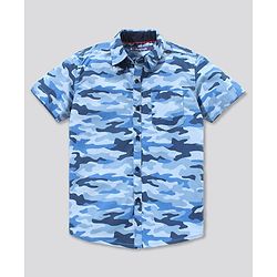 Pine Kids Half Sleeves Shirt Camouflage Print - Blue