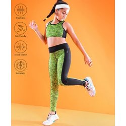 Pine Active Sleeveless Printed High Stretch Sports Bra & Leggings - Black Green