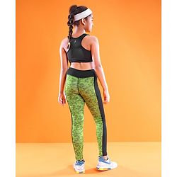 Pine Active Sleeveless Printed High Stretch Sports Bra & Leggings - Black Green