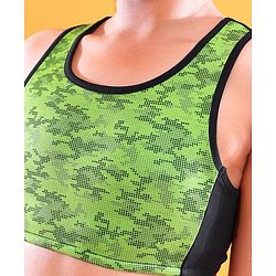 Pine Active Sleeveless Printed High Stretch Sports Bra & Leggings - Black Green