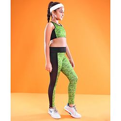 Pine Active Sleeveless Printed High Stretch Sports Bra & Leggings - Black Green