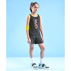 Pine Active Sleeveless Sports T-Shirt And Shorts Text Print - Black & Green