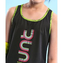 Pine Active Sleeveless Sports T-Shirt And Shorts Text Print - Black & Green